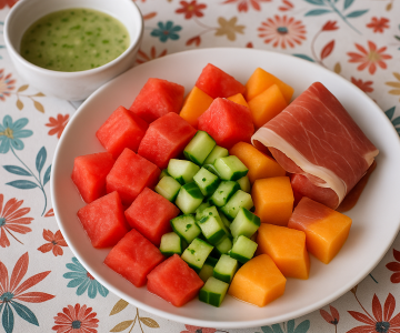 Salade fraîcheur pastèque, melon, concombre & jambon cru